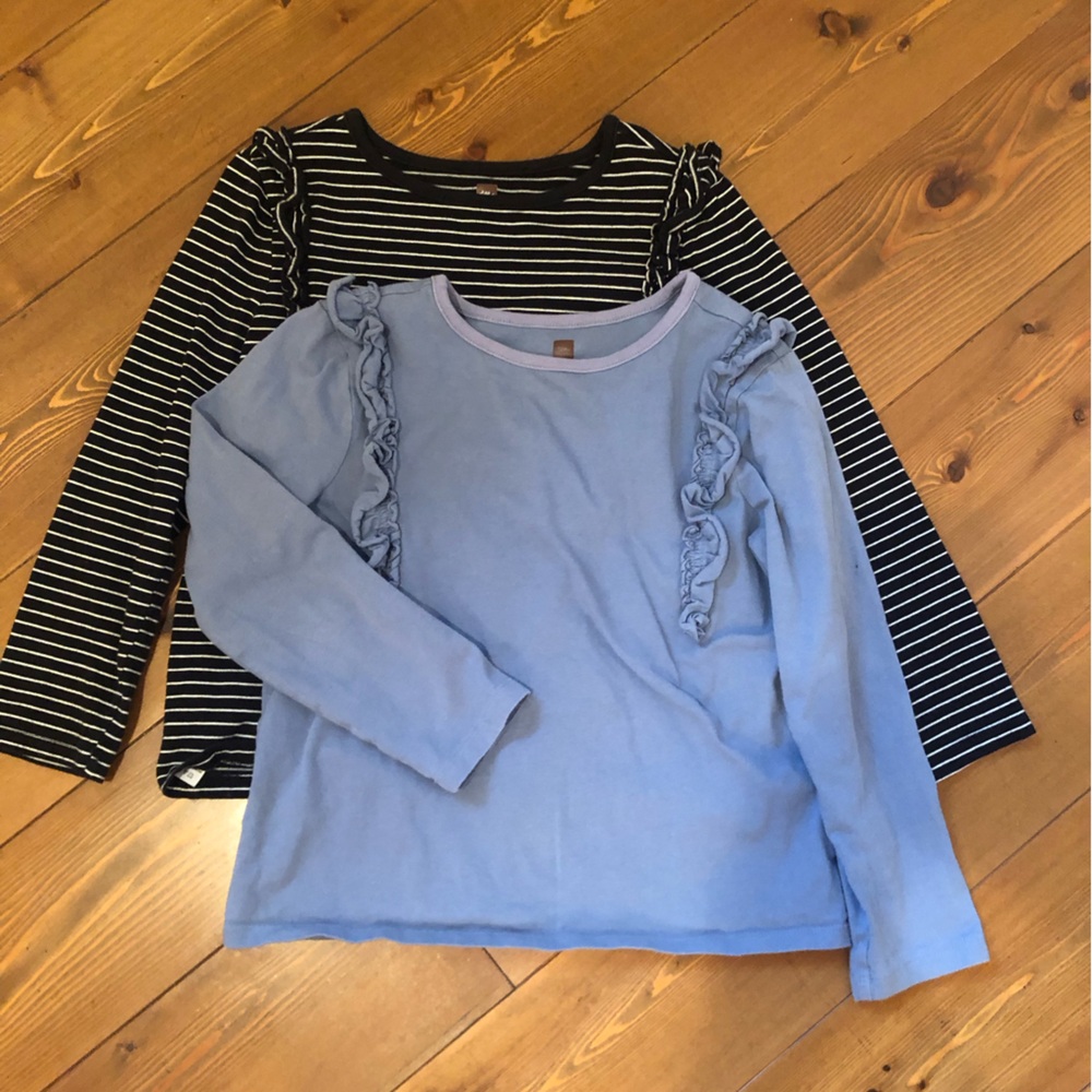 Tea Collection T shirt pair Blue Black Stripe Girls 10